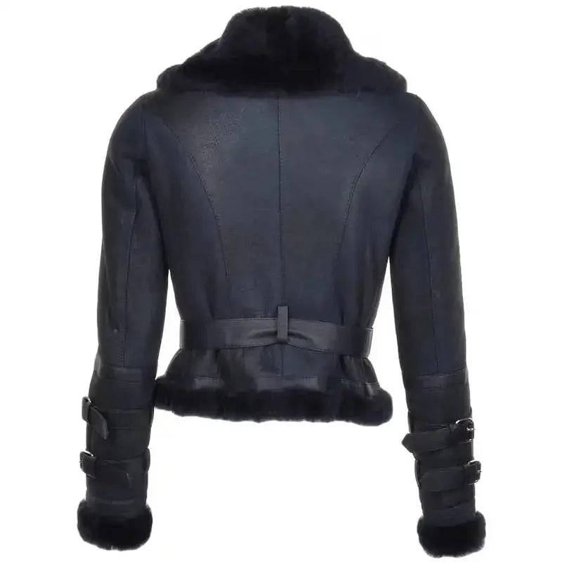 Womens Black Shearling Bomber Jacket