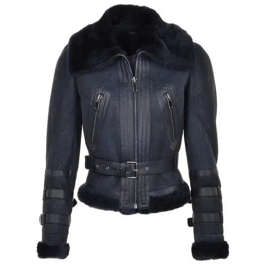 Womens Black Shearling Bomber Jacket